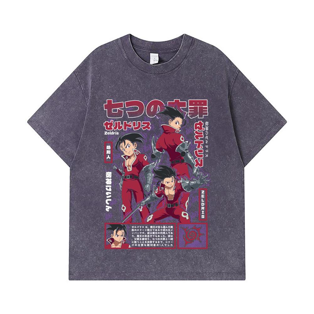 275 GSM Washed T-shirts 100% Cotton Seven Deadly Sins V10 Zeldris Print Unisex Heavy Cotton T Shirt