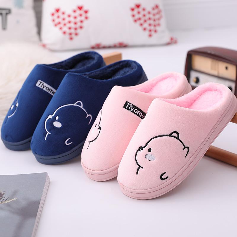 Slippers Bear For Slipon Cartoon Women Winter Warm Plush Fleece Lined Indoor Slippers