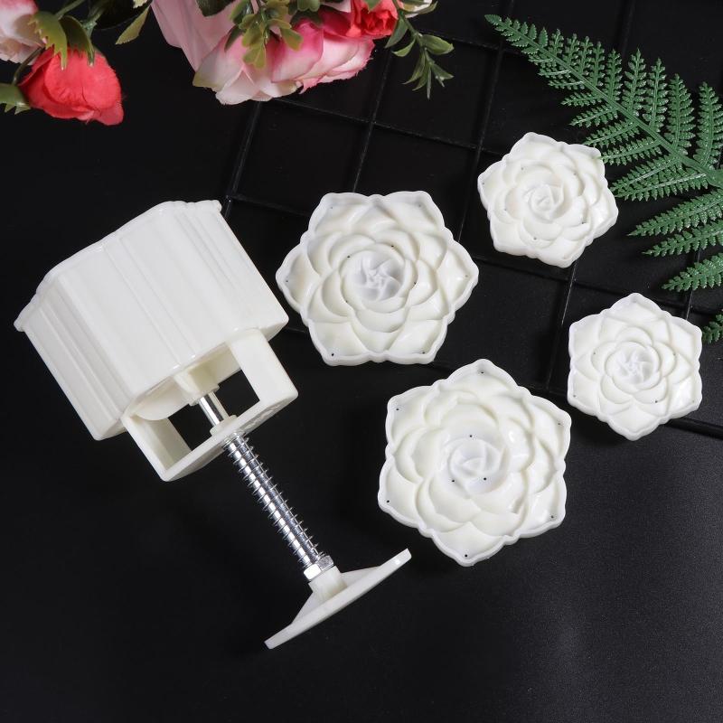 Plastic Mooncake Stamp Cute Flower Shape Mooncake Mold Festival DIY Hand Press Mooncake Cutters Pastry Decorating Gadget