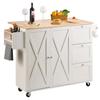 Chariot Îlot de Cuisine avec Plateau en Bois Massif, Largeur 45,3", Chariots Mobiles avec Armoire de Rangement, Table de Cuisine à Roulettes avec Étagère à Épices, Porte-Serviettes, Plateau Abattant