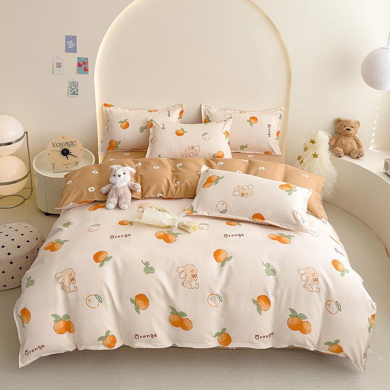 Twill Abraded Thickened Bed Four-piece Set Three-piece Set Bed Sheet Quilt Cover Pillowcase