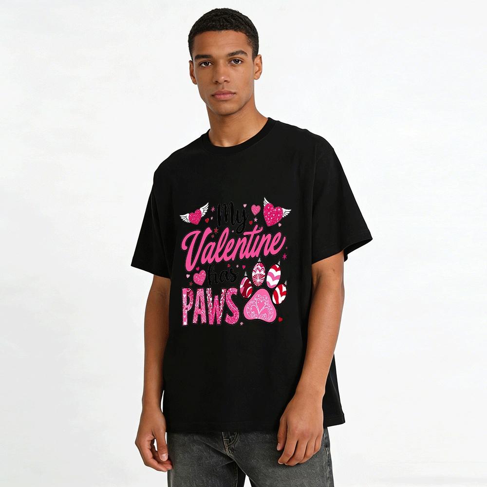 My Valentine Has Paws Cute Pet Lover Valentine's Day Graphic Tee Pure Cotton T-shirt