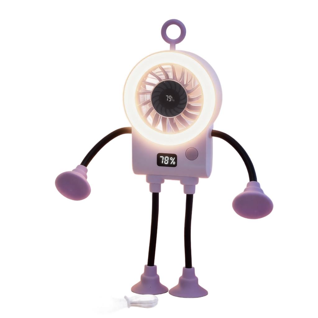 Mini Foldable Robot Fan with LED Display Suction Cup Portable Desk Fan Adjustable Angle USB Powered Small Cooling Fan for Office Home Travel