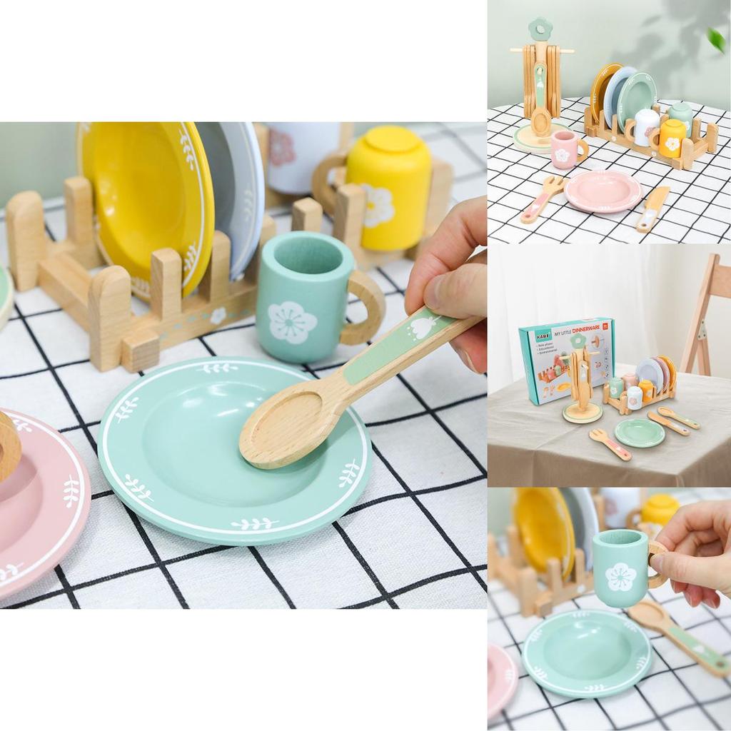 Colorful Wooden Play Kitchen Toy Set For Kids Interactive Pretend Play Gift Box