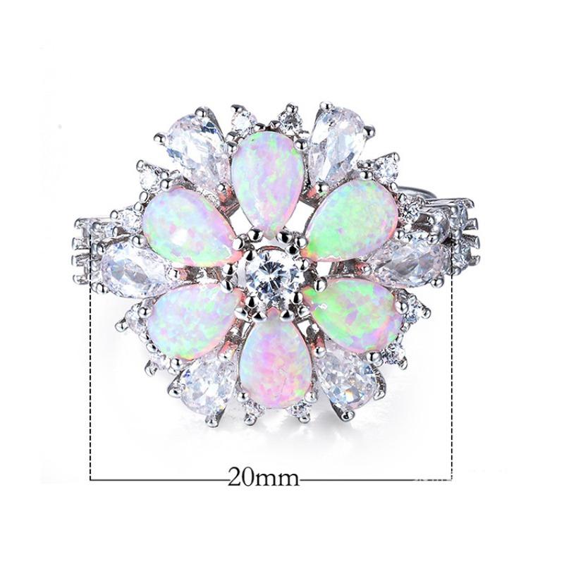 Hot Selling Light Pink Opal Stone Flower Shaped Ring for Mens Fashion Retro Ring Accessories