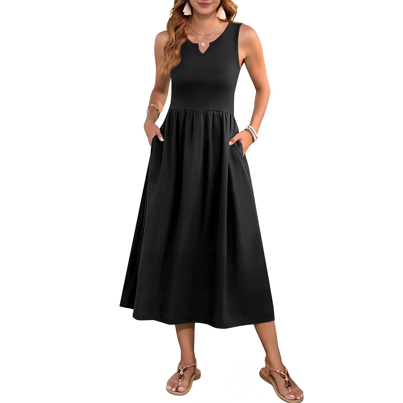 

Женское платье без рукавов с цветочным принтом и высокой талией, модное и элегантное M чёрный