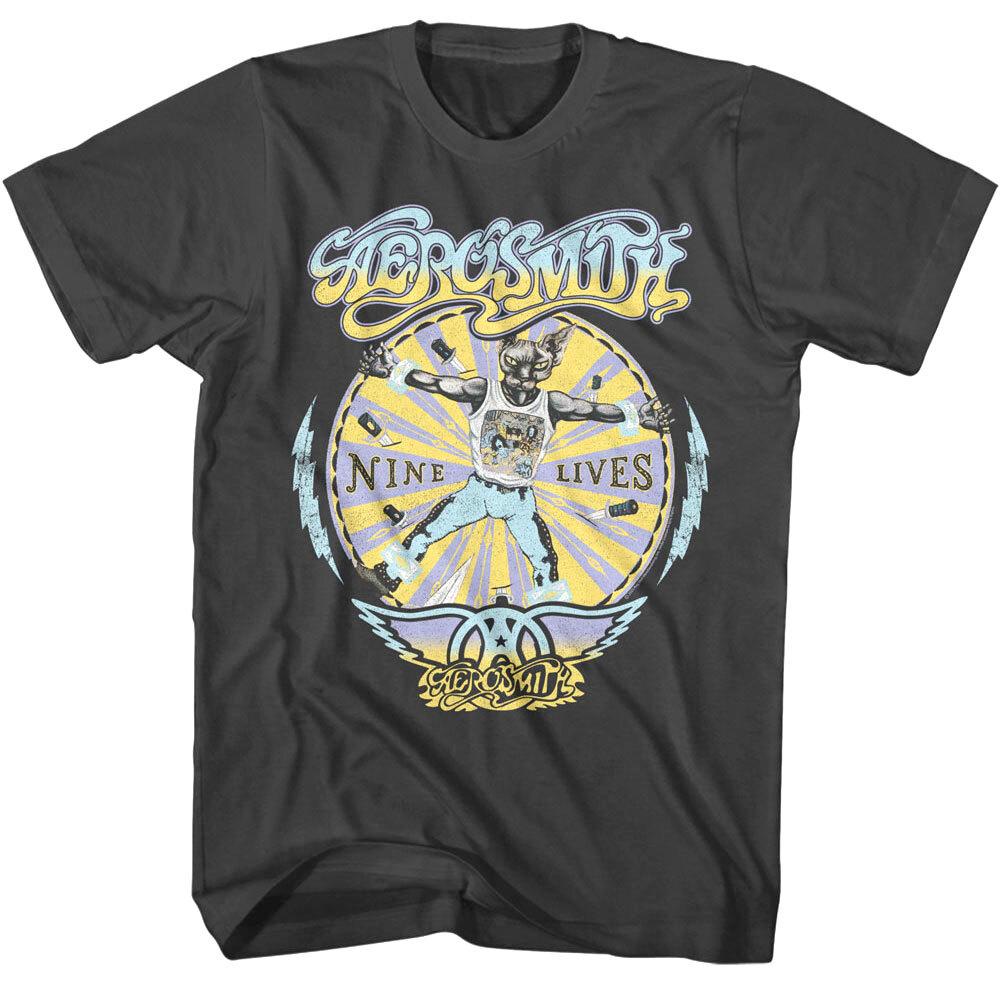 Aerosmith Nine Lives Wheel Men T Shirt Cat Album Rock Band Concert Tour XXL