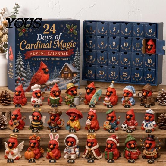 Christmas Countdown Calendar for Kids Magic Animal Advent Calendar, 24-Day Highland Cow/Cat/Sheep/Red Bird Acrylic Ornament Set, Gift Cow