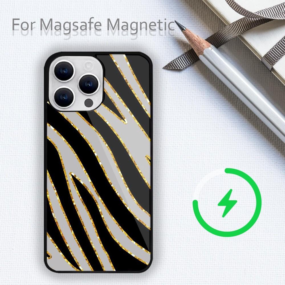 Modische Handyhülle mit Zebrastreifen-Gittermuster für iPhone 15 14 13 12 11 Plus Pro Max Magsafe Magnetisches kabelloses Laden