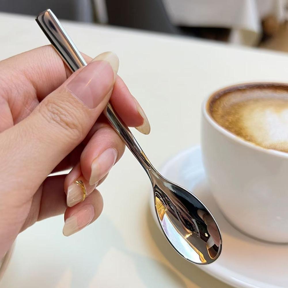 Stainless Steel Round Spoon Short Handle Stirring Dessert Coffee Spoons Household Seasoning Spoon Kitchen Accessories Gadgets