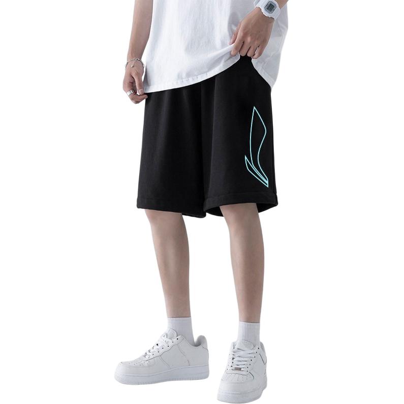 Li Ning Marke Großes Logo Sportliche Freizeitshorts Herrenshorts Schwarz AKSS467-2