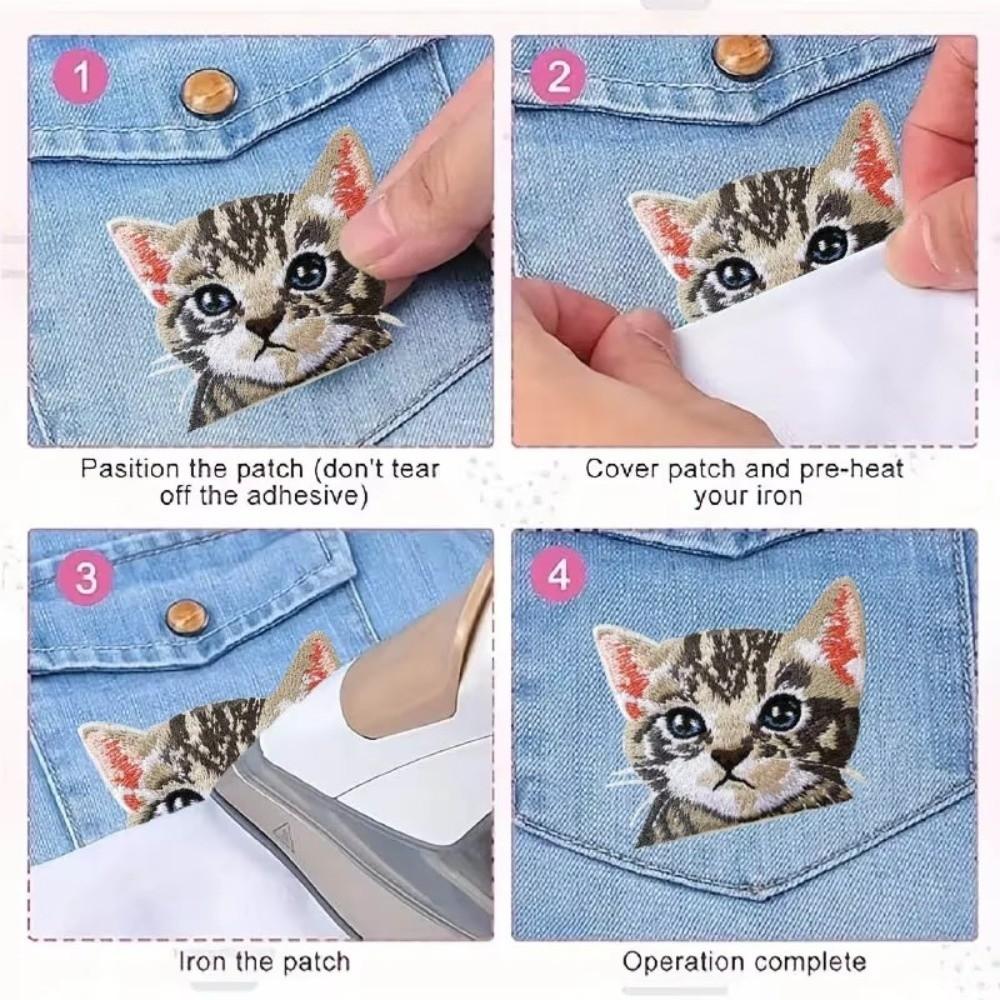Thermoadhesive Pocket Cat Applique DIY Animal Applique Patches for Jeans/Jacket