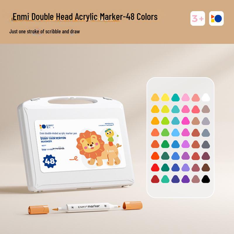 Enmi Washable Double-Headed Acrylic Marker Pen for Kids, Stackable Colors, Non-Transparent, Ideal for Primary School Students