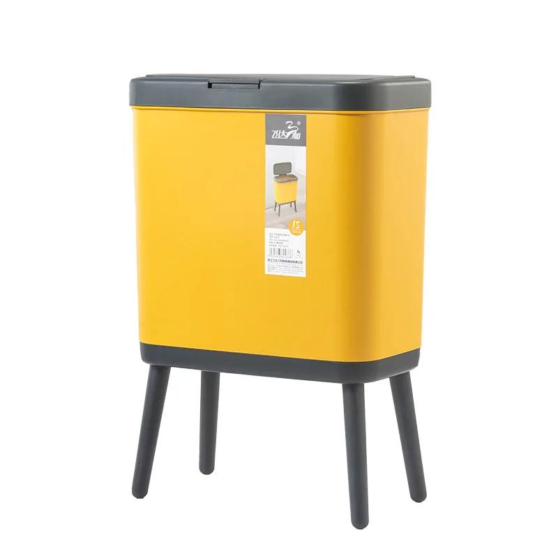 15L Creative Trash Can - High-Foot with Lid, Large-Capacity Press-Type for Kitchen & Office