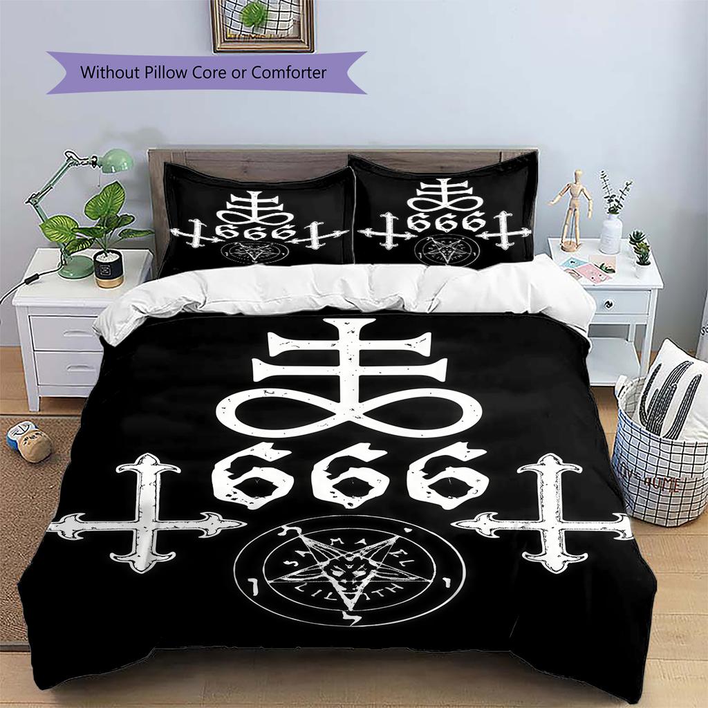 Satan Symbol Pattern Bedding,Quilt Set Quilt Cover Pillowcase Home Birthday Gift (1 * duvet cover + 2 * pillowcase, without core)