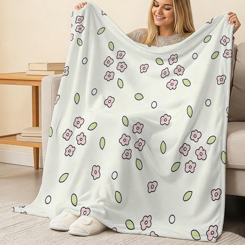 Warm Flannel Blanket: Lightweight, Minimalist Floral Design, Soft & Breathable, Perfect for Living Room Couch Bedroom - Great for Christmas, Halloween
