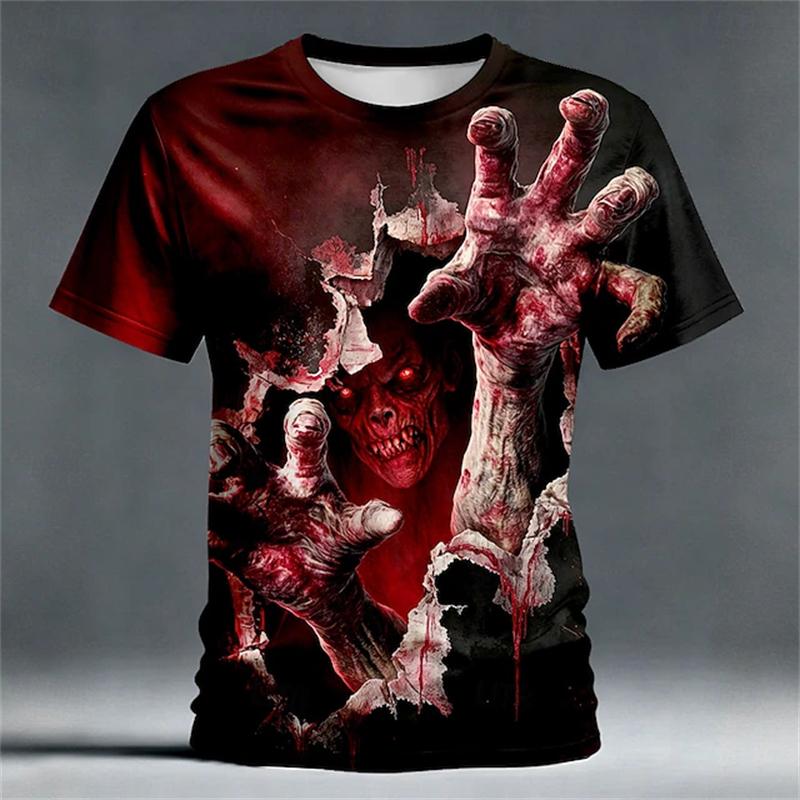 Men's Halloween Horror-Themed 3D-Printed T-Shirt Summer Round-Neck Breathable Trendy Cool Street-Style Halloween Party T-shirts