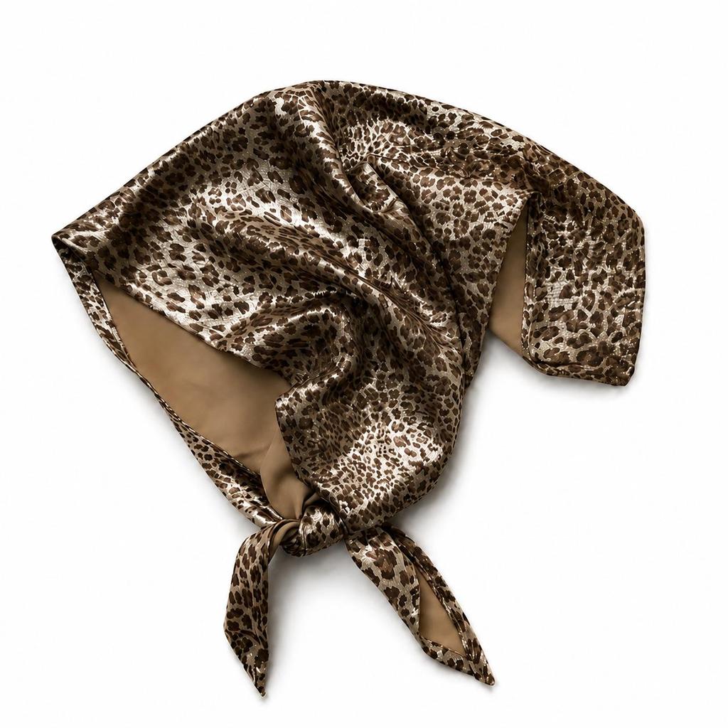 Flüssiges Silber Leopardenmuster Bandana - Y2K Retro Seiden Kopftuch