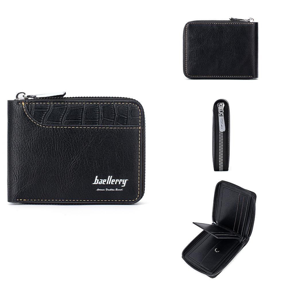 

Baellerry мужской короткий кошелек RFID винтажный горизонтальный сложенный на молнии кошелек для монет модный держатель карт с цветными блоками чёрный