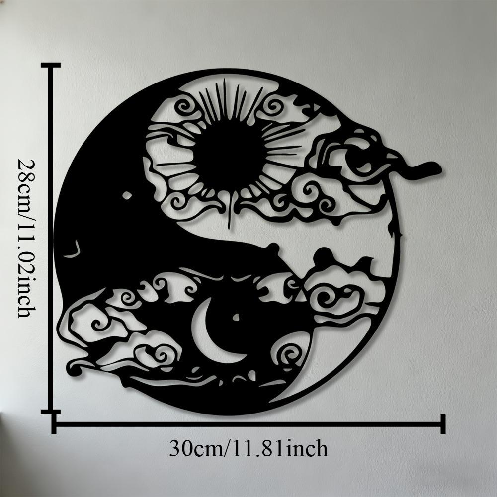 2D Flat Iron Wall Art Yin Yang Sun Moon Metal Sculpture 1pc for Living Room Bedroom Office Home Decor Art Deco Wall Mount No Electricity 12in чёрный