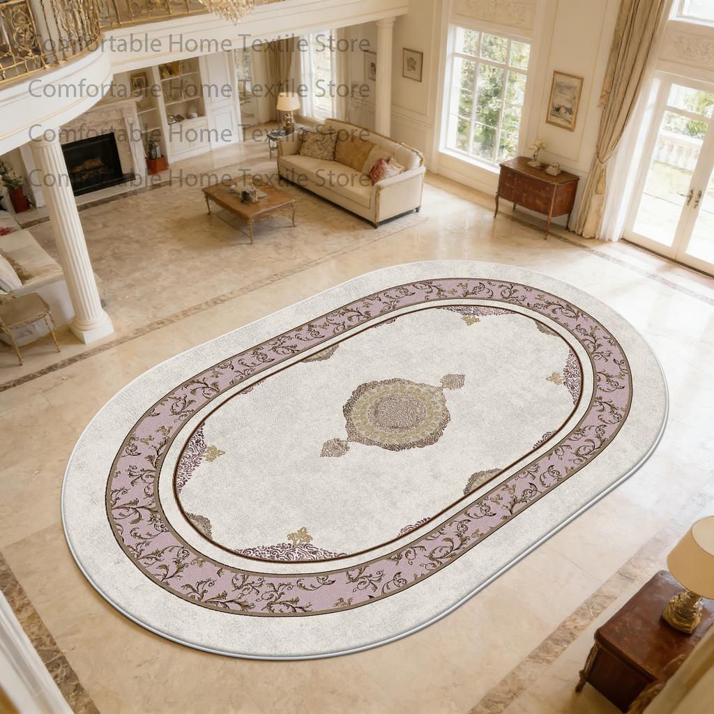European Luxury Style Oval Living Room Carpet Decoration Bedroom Bedside Non-slip Soft Rug Washable Short Velvet Fluffy Foot Mat
