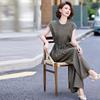 Chic Chiffon Suit: Round Neck Top & Wide-Leg Pants for Women 2026