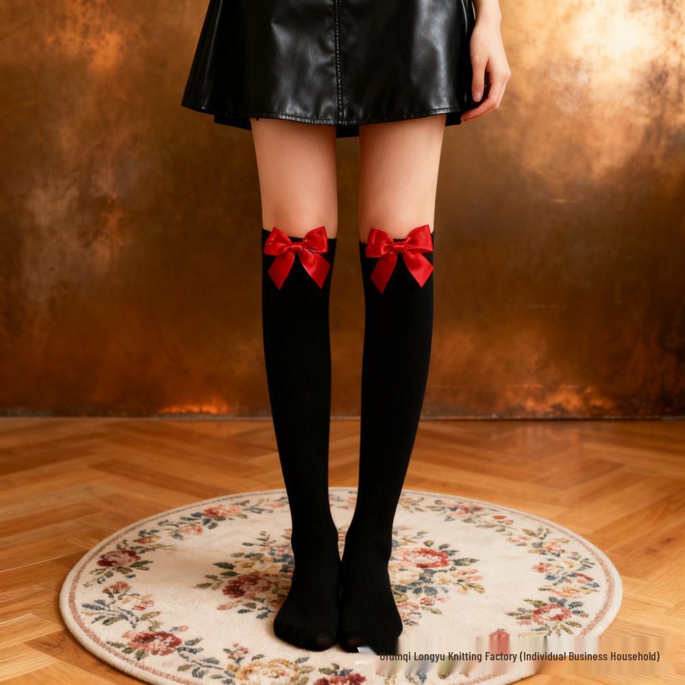 Velvet Thigh-High Stockings with Bow – Sexy Halloween Costume Socks