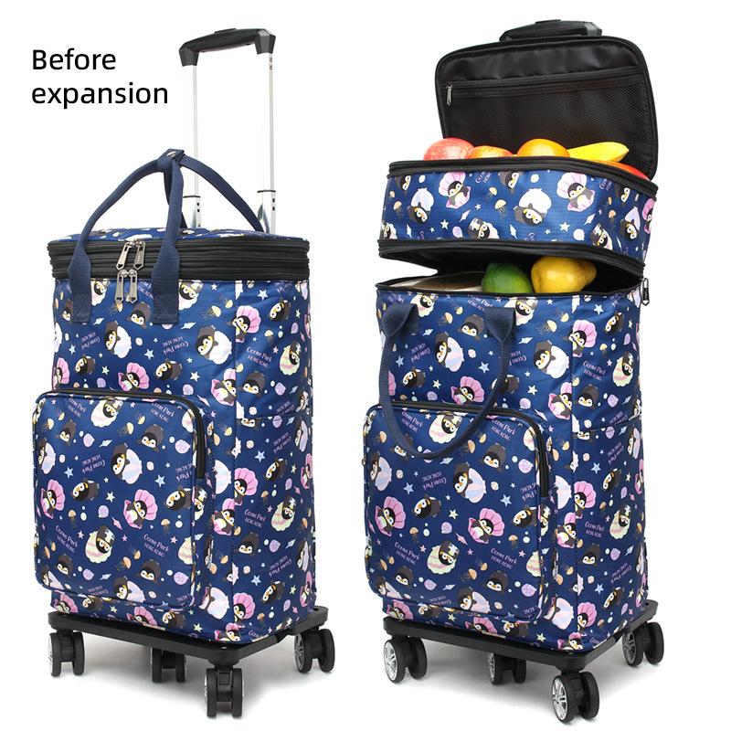 Telescopic Trolley Bag Supermarket Shopping Bag Folding Portable Lightweight Universal Wheel Travel Bag