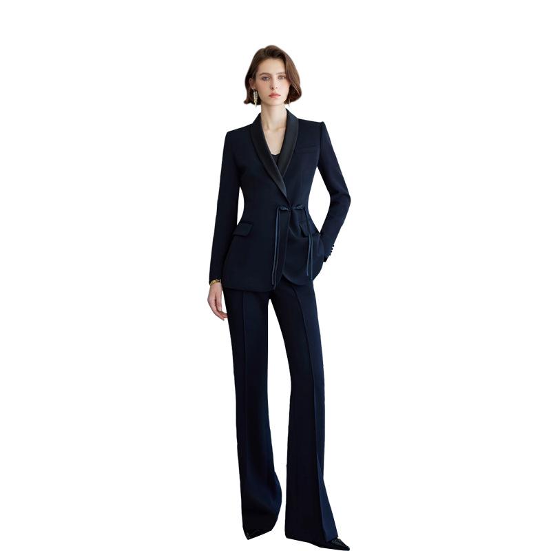 Elegant Spring & Autumn Chinese Buckle Suit Set for Women with Micro Flare Pants