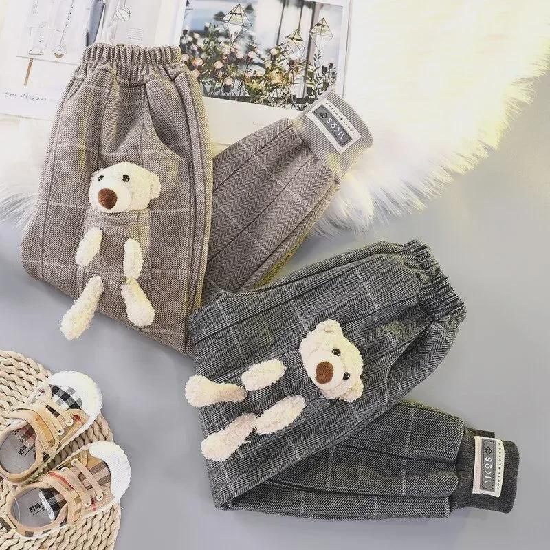 Girls' Thickened Sports & Casual Corduroy Sweatpants - Autumn/Winter Plus Velvet One-Piece for Medium & Large Children