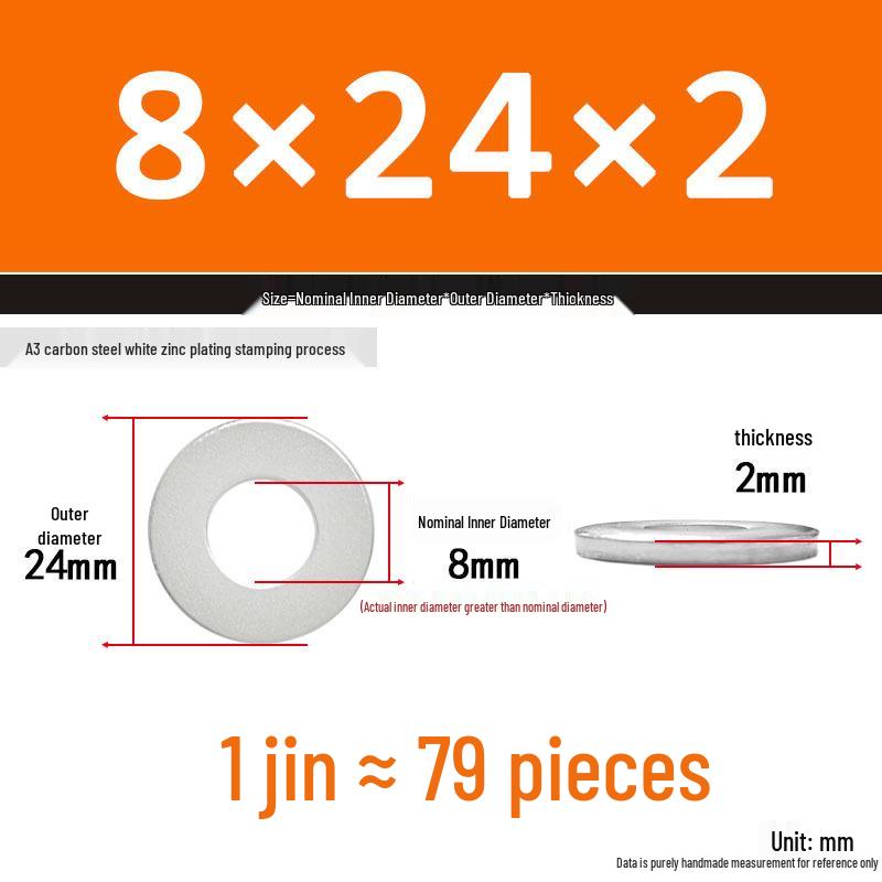 Extra Thick Galvanized Iron Flat Washer, Round, M3-M62