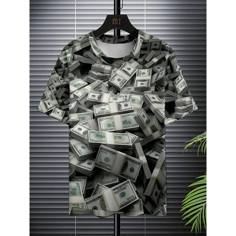 Fashion USD Dollar Graphic T-Shirt Men Trend Personality 3D Full Print Money Pattern Tees Summer