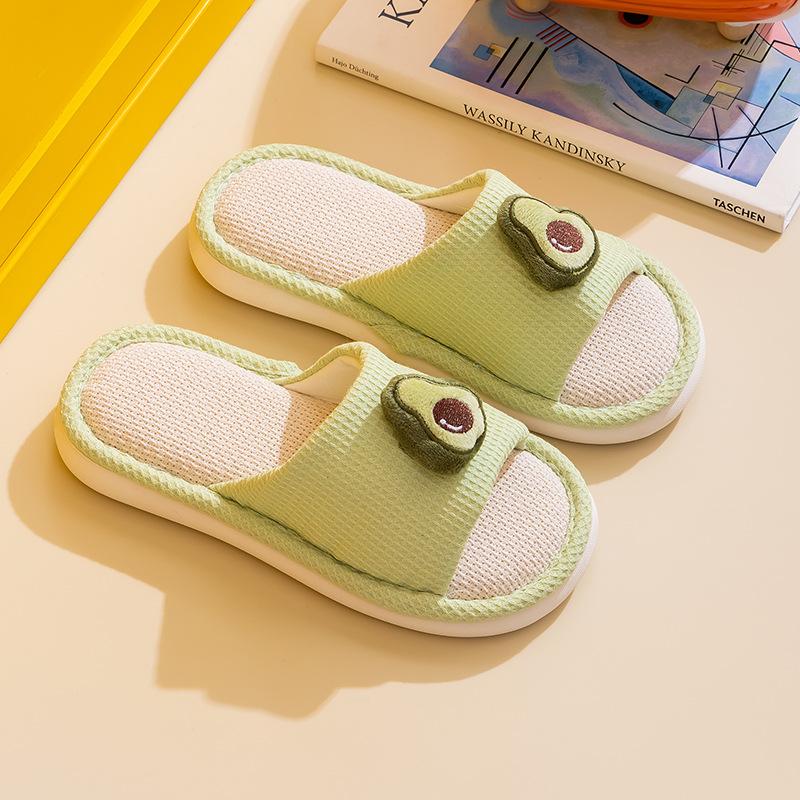 Elegant Hairy Slippers Fruit Linen Slippers Summer Home Indoor Sandals Slippers Simple Fabric Cotton Slippers Female Home Shoes Slippers Pink