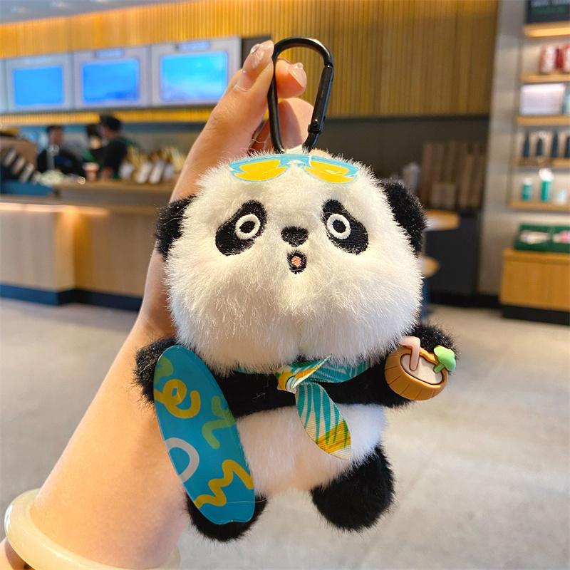 Cute Adorable Panda Skateboarding Capybara Plush Keychain Couple Keyring Bag Pendant