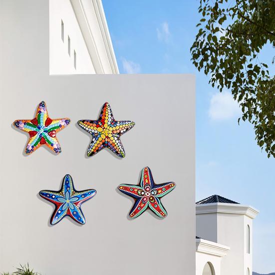 4 Pcs Summer Starfish Coastal Wall Decor Beach Theme Wooden Starfish