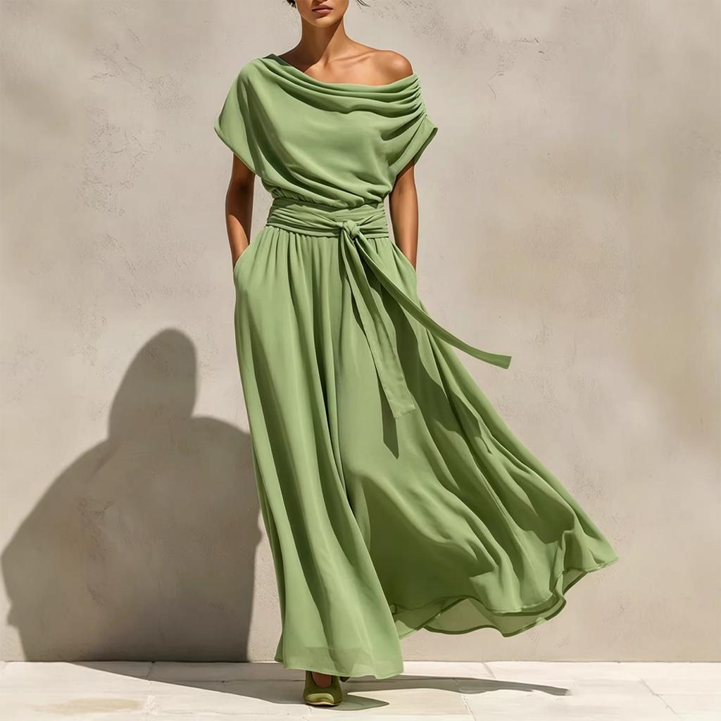 Abito da Donna Casual e alla Moda in Chiffon, Gonna Lunga