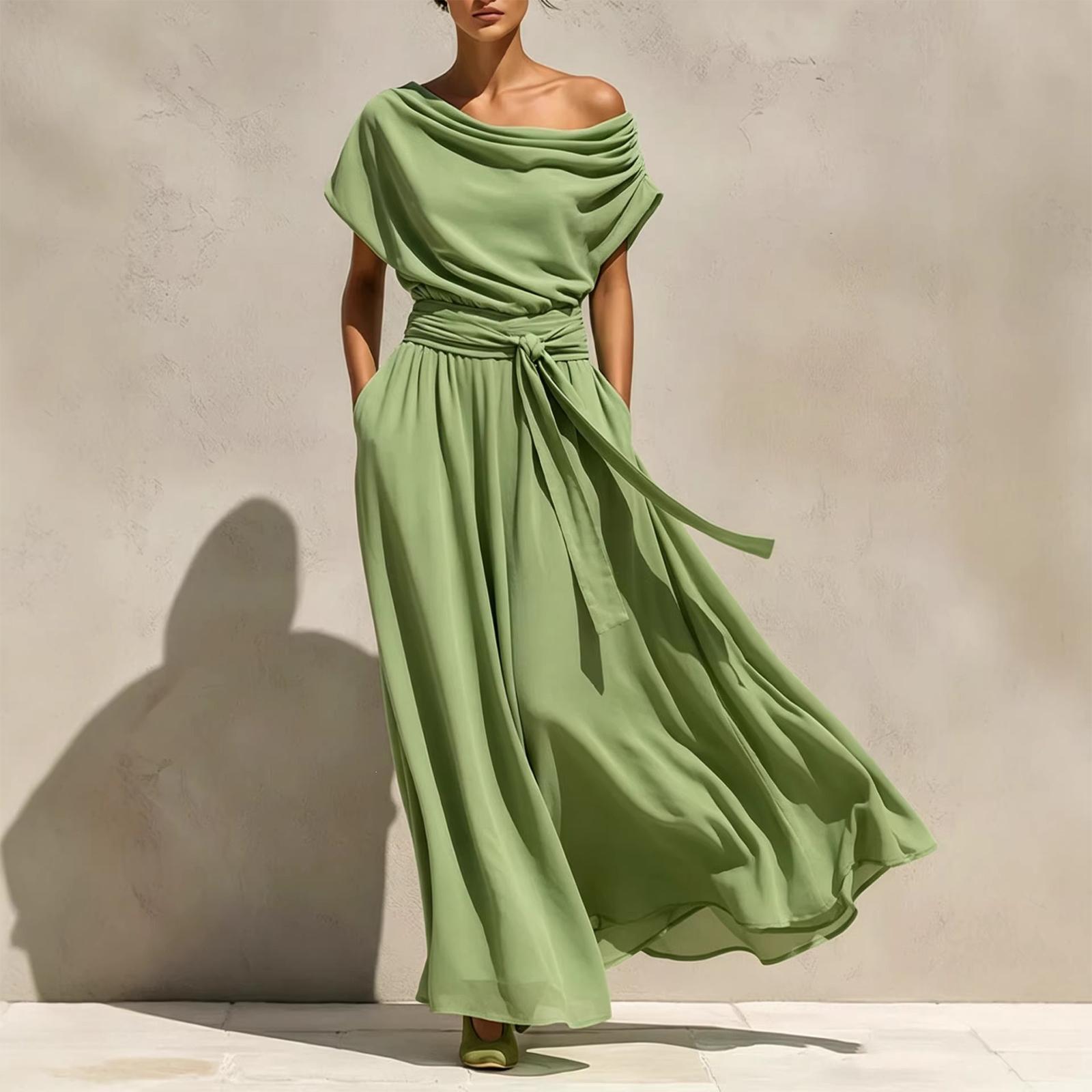 

Ladies Casual And Fashionable Chiffon Dress, Long Skirt XXL зелений