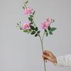Artificial Chinese Rose Flower with Leaves UV Resistant Fake Silk Flower Wedding Party Table Centerpiece Indoor Outdoor Faux Bloom Decoration