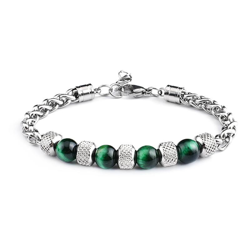 1 Stück Herren Tigerauge Stein Armband - Edelstahl Verstellbares Perlenarmband - Retro Armband