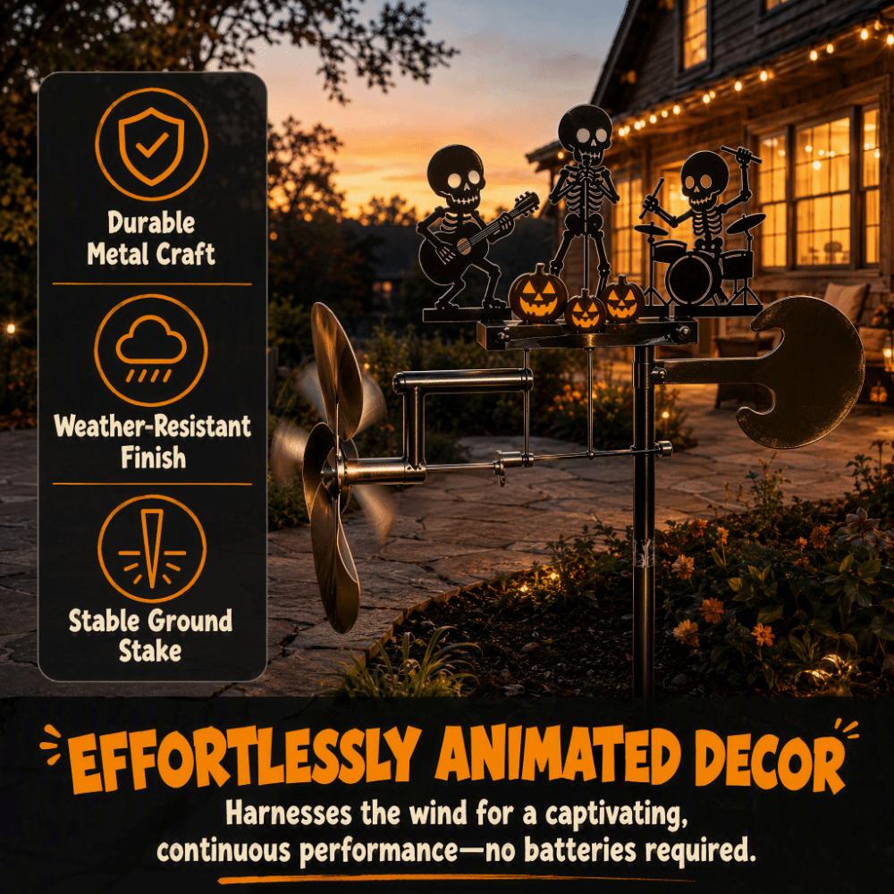 Wind-Powered Halloween Skeleton Metal Drummer Wind Heavy Duty Rock Band Sculpture Yard