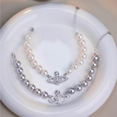 Bracelet Planète Saturne Plein Diamant Shijia Perle Impératrice Douairière Ouest Choker Vivian Bijoux de Main Luxe Léger Tempérament