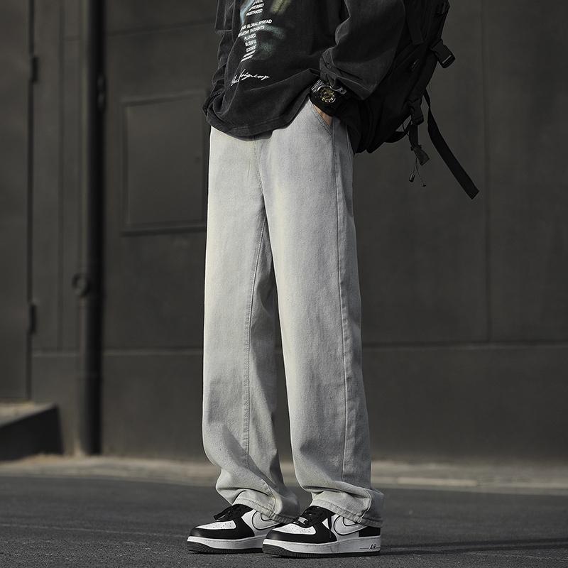 Hongkong-Stil Distressed High Street Straight Jeans Herren Locker Lässig Koreanischer Stil Trendig Lässig Weitbeinige Hose