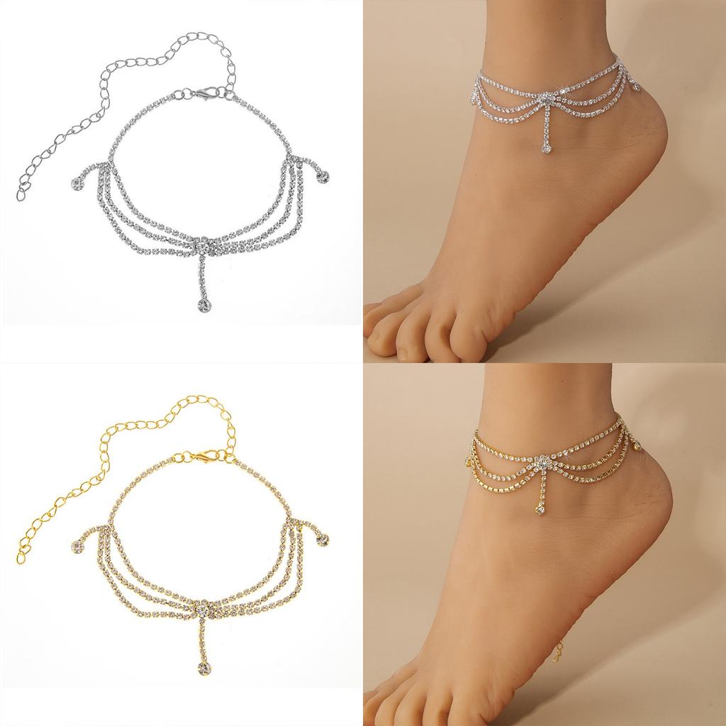Shiny Heart-shaped Rhinestone Foot Ornaments, Adjustable Anklet, Crystal Double Heart-shaped Anklet