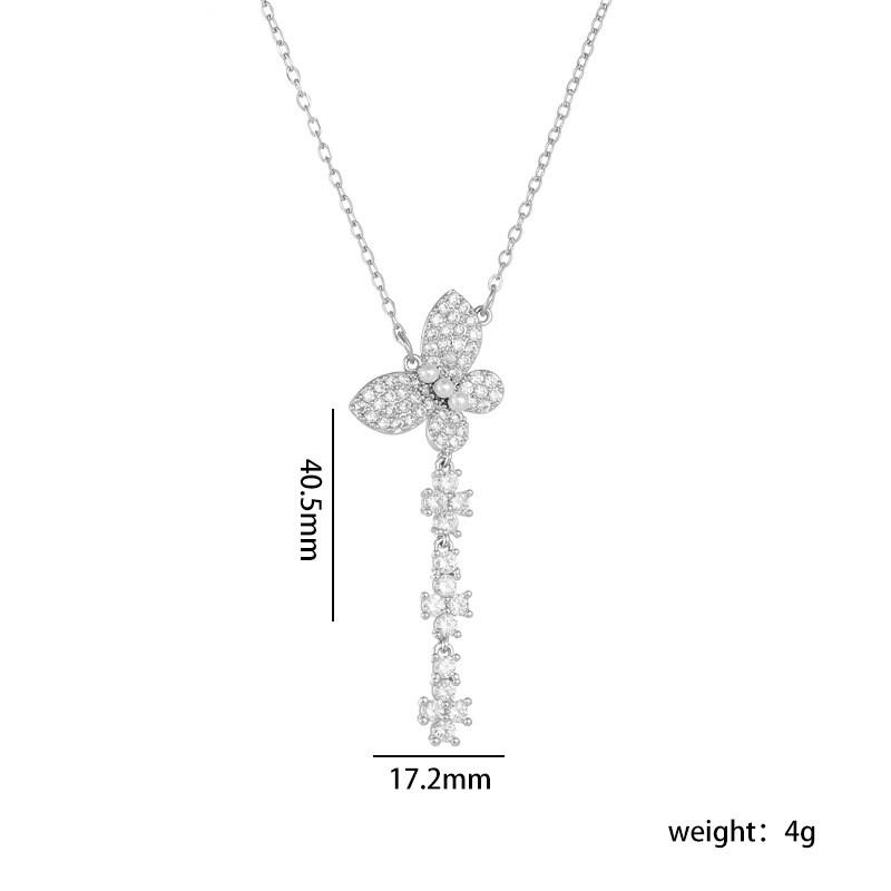 High Grade Butterfly Zircon Tassel Pendant Necklace Stainless Steel Fashion Geometric Choker Jewelry Party Gifts For Women Girls