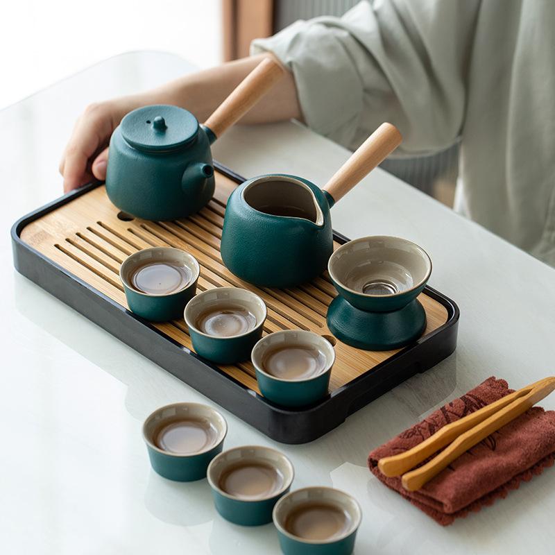 Japanese travel kung fu tea set small set household simple teapot ceramic teacup outdoor tea tray portable bag