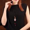 GEMCHIC Women's Vintage Ethnic Style Long Sweater Necklace with Glass Ping An Buckle Pendant and Red Beads