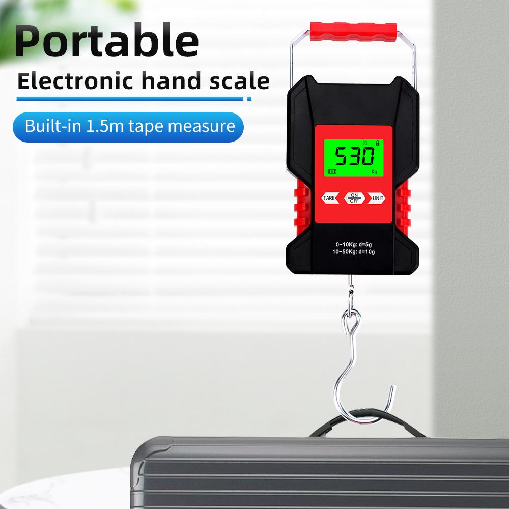 50KG/5g Digital Fishing Scale with 1.5m Ruler Portable Travel Luggage Weighing Scale Waterproof Electronic Scale for Kitchen