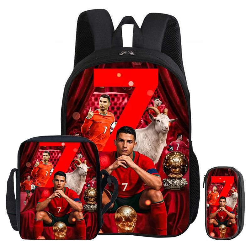 Ronaldo Kinder Lernertaschen CR Fußballstar Alltagsrucksack mit USB-Schnittstelle Tragetasche für Schüler Rucksack Fußball Sportrucksack Jugendgeschenk