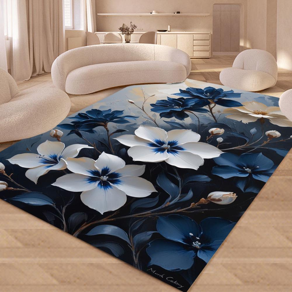 

Розкішний килимок з квітковим візерунком, килим з антиковзною гумовою основою, килим з діамантовим дорогоцінним каменем для сучасної прикраси будинку, 3D килимок для вітальні 120x160cm