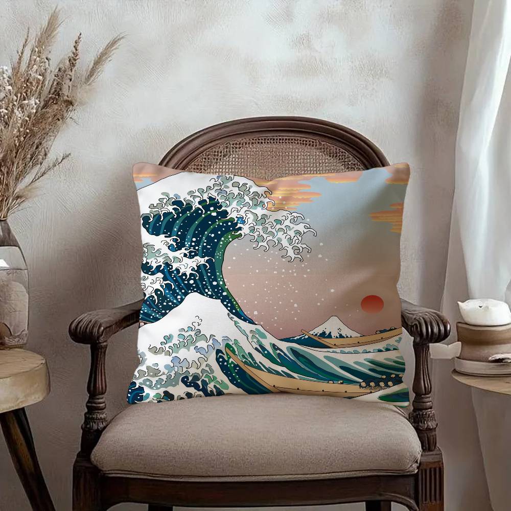 Japanese Wave Art Maple Design Cushion Cover Happy Autumn Harvest decor Holiday Decorati Pillow Cover